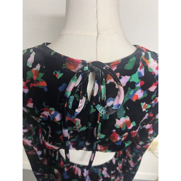 Open Edit Fit & Flare Velvet Dress Side Pockets Black Floral Open Back Size S - Picture 3 of 13
